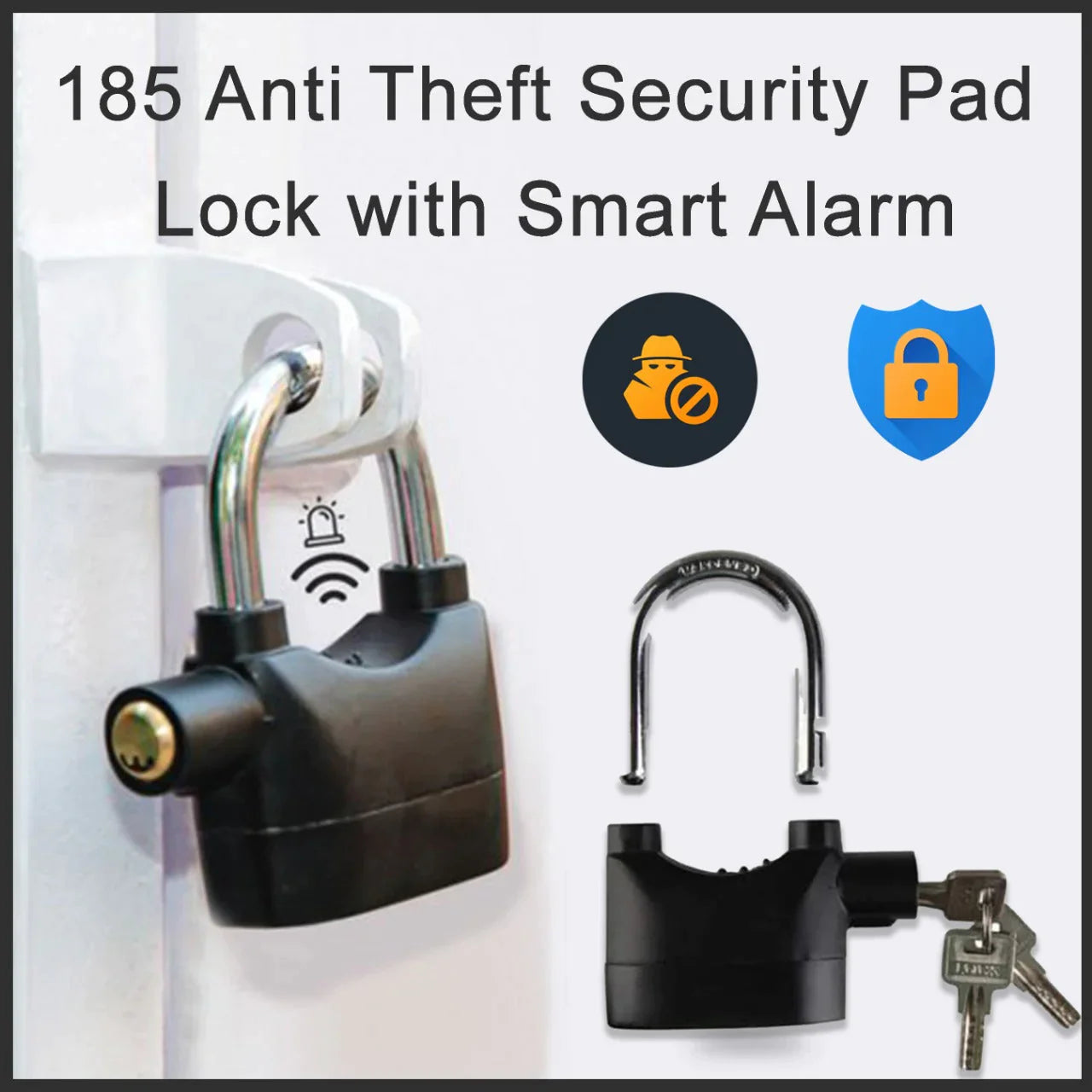 0185a Security Alarm Lock System | Waterproof Black Anti-theft Siren 110dba alarm anti Padlock FoR Bike|Door Window|Battery padlock 0185a Security Alarm Lock System | Waterproof Black Anti-theft Siren 110dba alarm anti Padlock FoR Bike|Door Window|Battery padlock